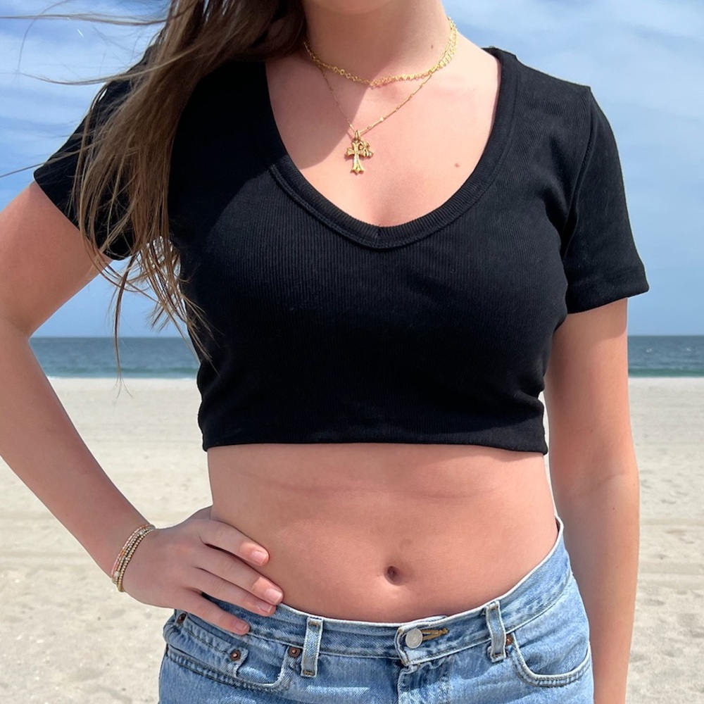 NWT Signature 8 Deep V Cropped Tee